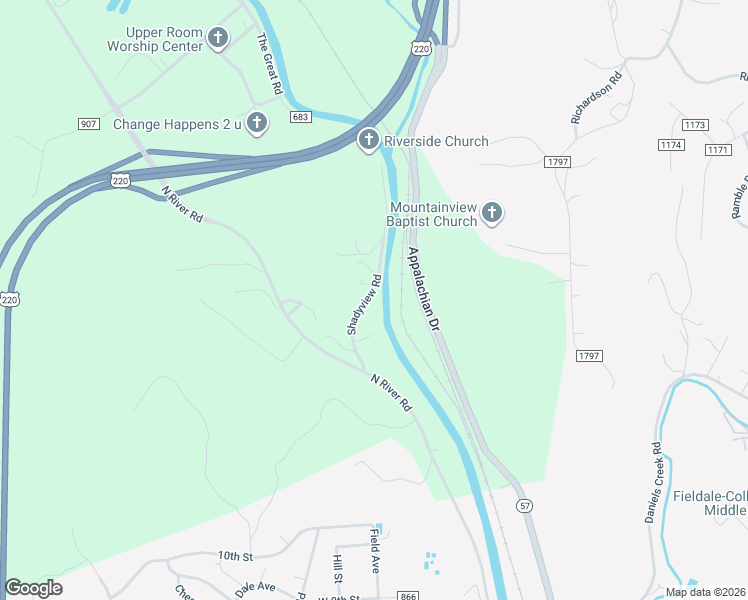 map of restaurants, bars, coffee shops, grocery stores, and more near 202 Shadyview Road in Fieldale