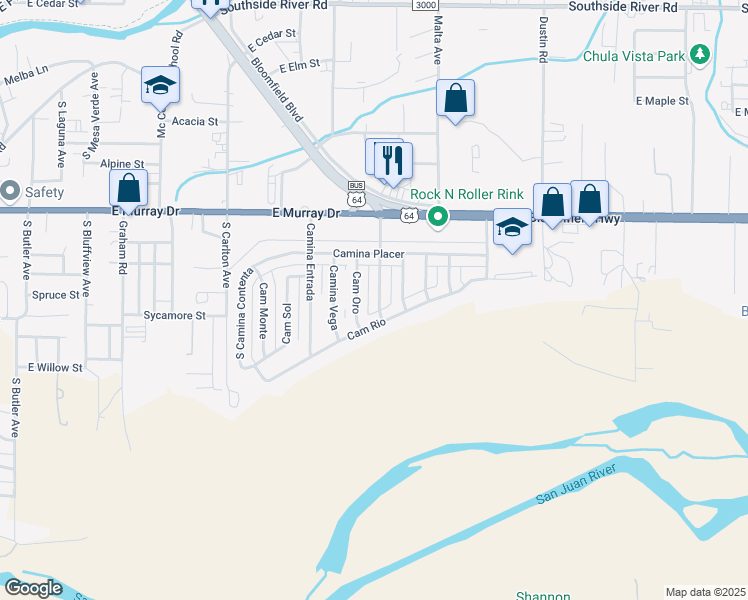 map of restaurants, bars, coffee shops, grocery stores, and more near 1301 Camina Flora in Farmington