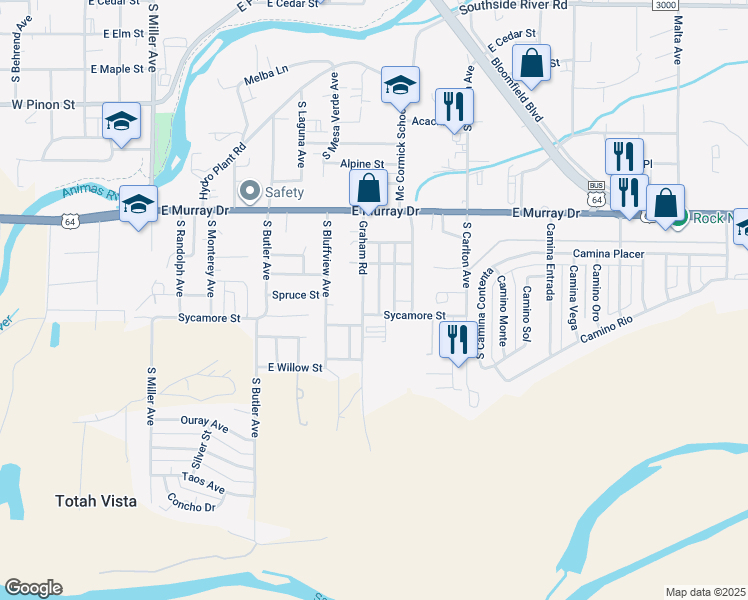 map of restaurants, bars, coffee shops, grocery stores, and more near 1313 South Bramble Avenue in Farmington