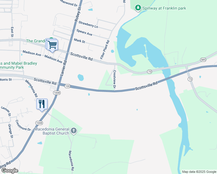 map of restaurants, bars, coffee shops, grocery stores, and more near 101-199 Drew Brooke Drive in Franklin