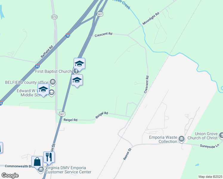 map of restaurants, bars, coffee shops, grocery stores, and more near 470 Reigel Road in Emporia