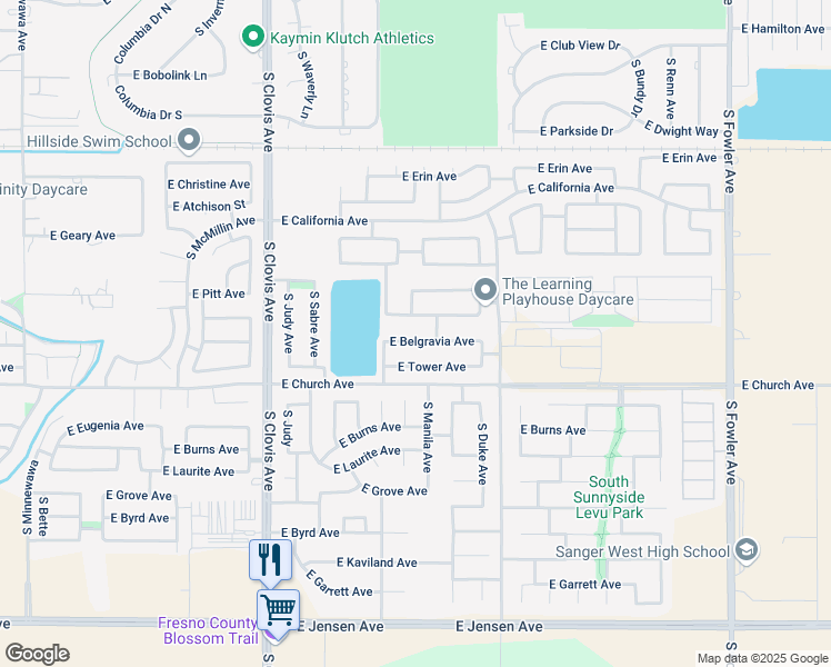 map of restaurants, bars, coffee shops, grocery stores, and more near 5728 East Truman Avenue in Fresno
