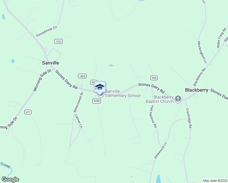 map of restaurants, bars, coffee shops, grocery stores, and more near Stones Dairy Road in Bassett