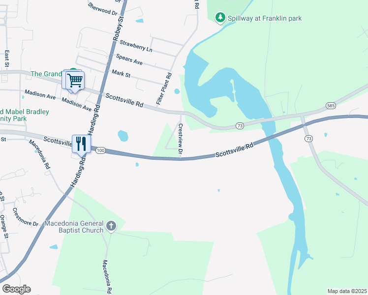 map of restaurants, bars, coffee shops, grocery stores, and more near 150-190 Crestview Drive in Franklin