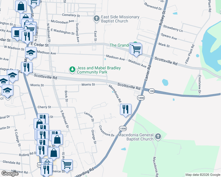 map of restaurants, bars, coffee shops, grocery stores, and more near 420 Macedonia Road in Franklin