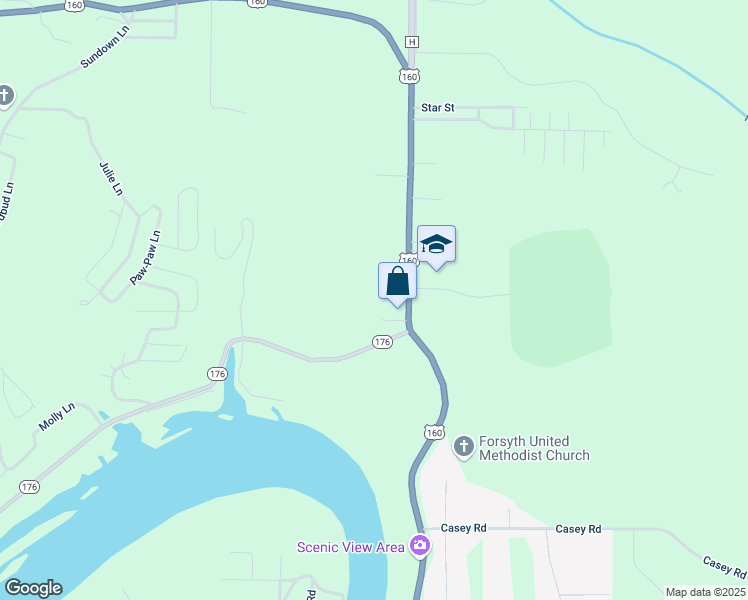 map of restaurants, bars, coffee shops, grocery stores, and more near 132 Squirrel Drive in Forsyth
