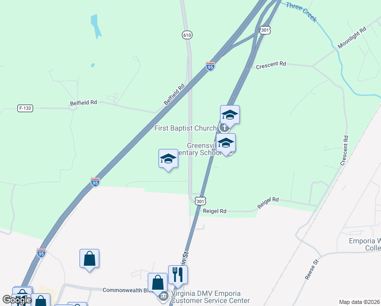 map of restaurants, bars, coffee shops, grocery stores, and more near 237 Slagles Lake Road in Emporia