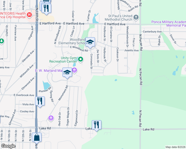 map of restaurants, bars, coffee shops, grocery stores, and more near 2000 Wildwood Avenue in Ponca City