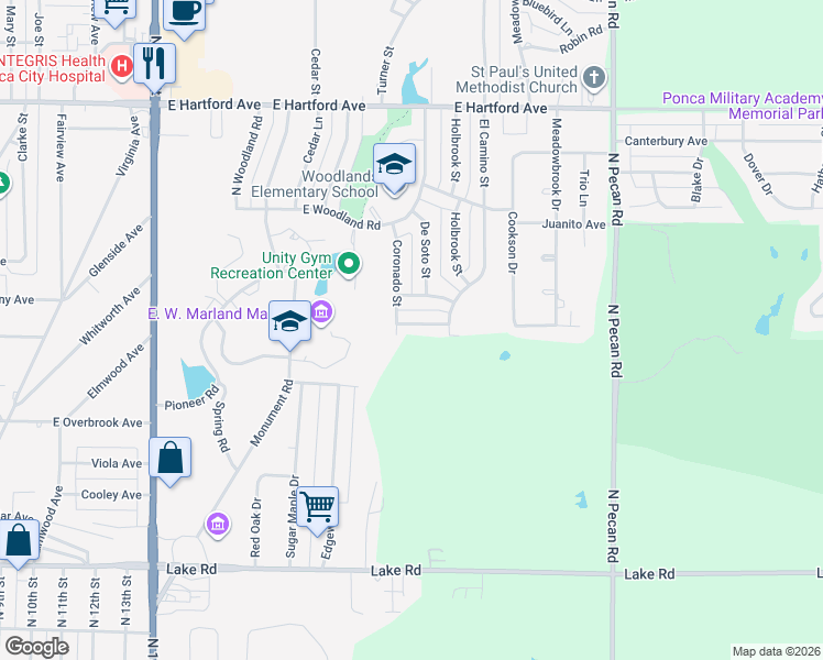 map of restaurants, bars, coffee shops, grocery stores, and more near 2000 Wildwood Avenue in Ponca City