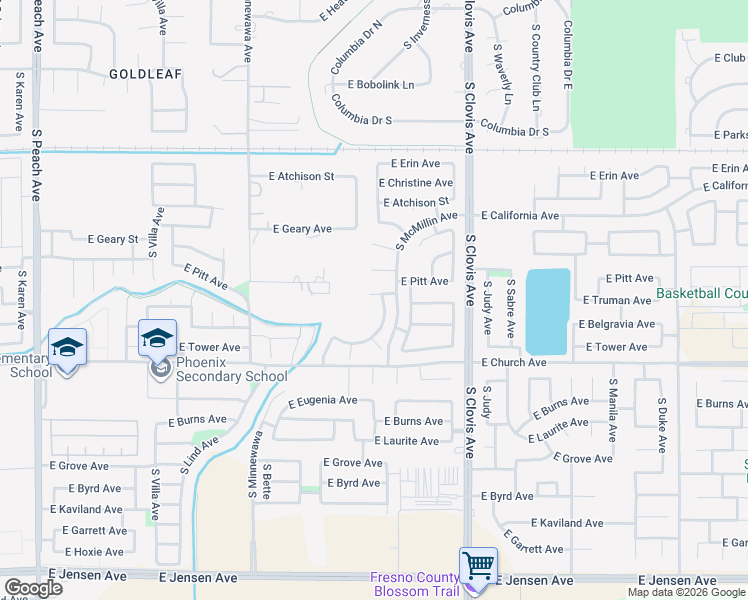 map of restaurants, bars, coffee shops, grocery stores, and more near 2348 South Playa Avenue in Fresno