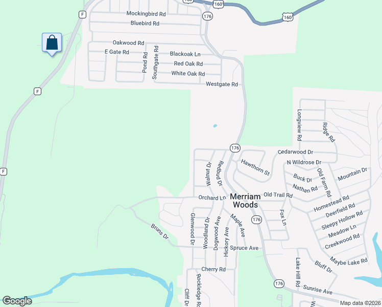 map of restaurants, bars, coffee shops, grocery stores, and more near 5033 Greenwood Drive in Merriam Woods