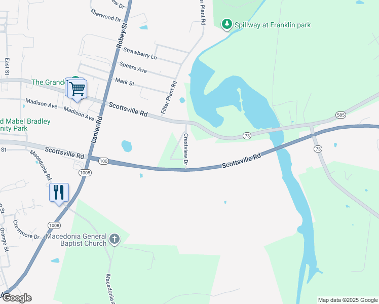 map of restaurants, bars, coffee shops, grocery stores, and more near 150-190 Crestview Drive in Franklin