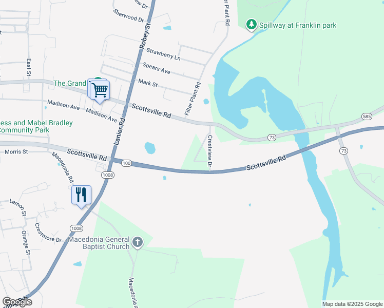 map of restaurants, bars, coffee shops, grocery stores, and more near 101-199 Drew Brooke Drive in Franklin