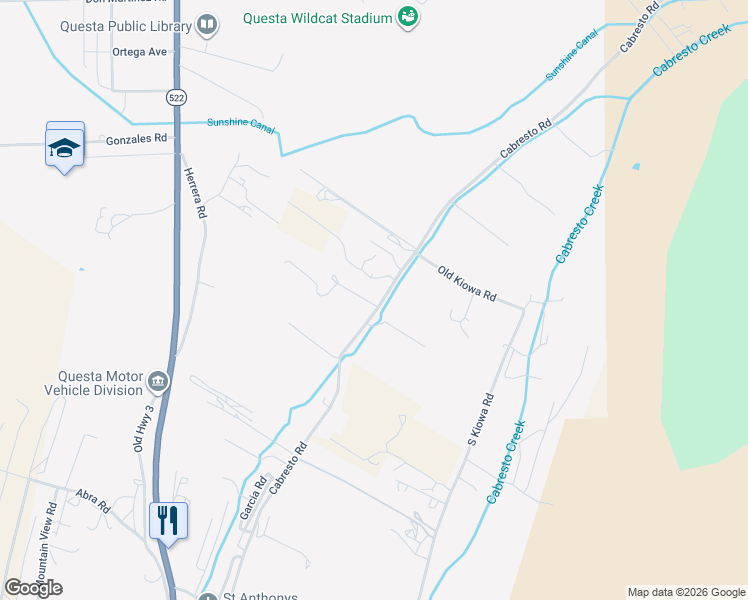 map of restaurants, bars, coffee shops, grocery stores, and more near State Route 563 in Questa