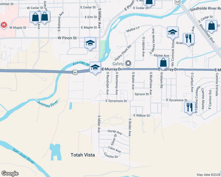 map of restaurants, bars, coffee shops, grocery stores, and more near 1216 Randolph Ave in Farmington