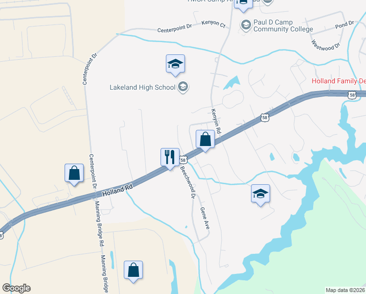 map of restaurants, bars, coffee shops, grocery stores, and more near 104 Fairfield Avenue in Suffolk