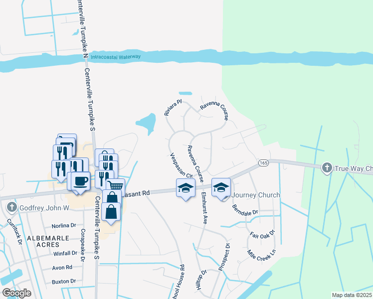 map of restaurants, bars, coffee shops, grocery stores, and more near 1509 Romulus Place in Chesapeake