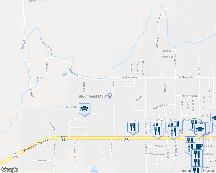 map of restaurants, bars, coffee shops, grocery stores, and more near 717 Ruth Lane in Bloomfield
