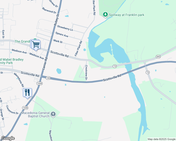 map of restaurants, bars, coffee shops, grocery stores, and more near 150-190 Crestview Drive in Franklin