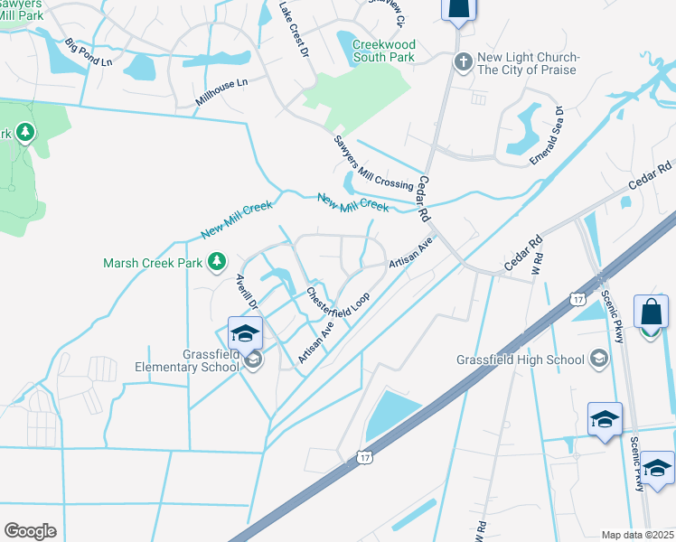 map of restaurants, bars, coffee shops, grocery stores, and more near 2208 Tattenhall Lane in Chesapeake