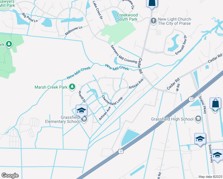 map of restaurants, bars, coffee shops, grocery stores, and more near 2208 Tattenhall Lane in Chesapeake