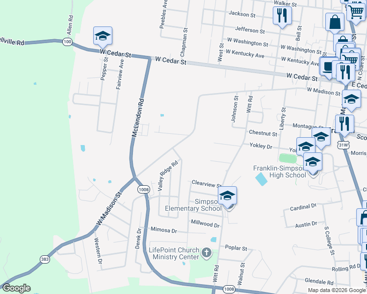 map of restaurants, bars, coffee shops, grocery stores, and more near 1324 Autumn Oaks Drive in Franklin