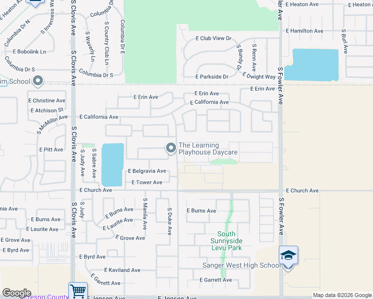 map of restaurants, bars, coffee shops, grocery stores, and more near 2332 South Claremont Avenue in Fresno
