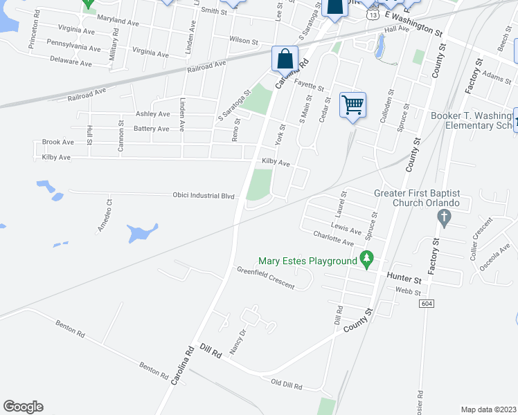 map of restaurants, bars, coffee shops, grocery stores, and more near 607 Forest Oak Lane in Suffolk