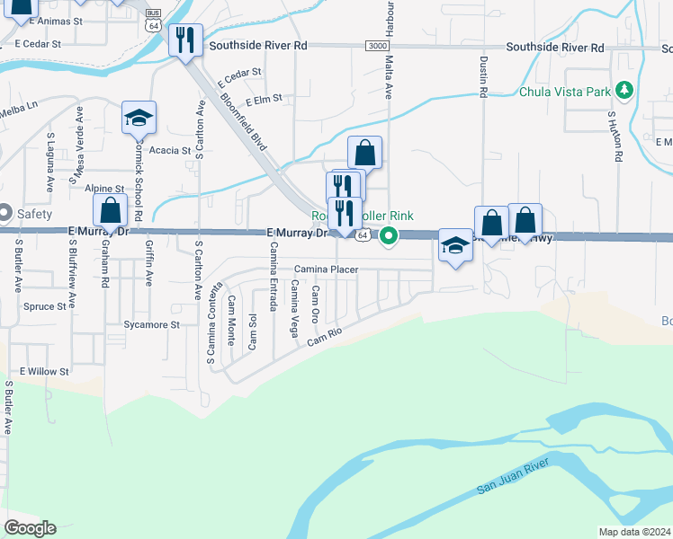 map of restaurants, bars, coffee shops, grocery stores, and more near 2003 Camina Placer in Farmington