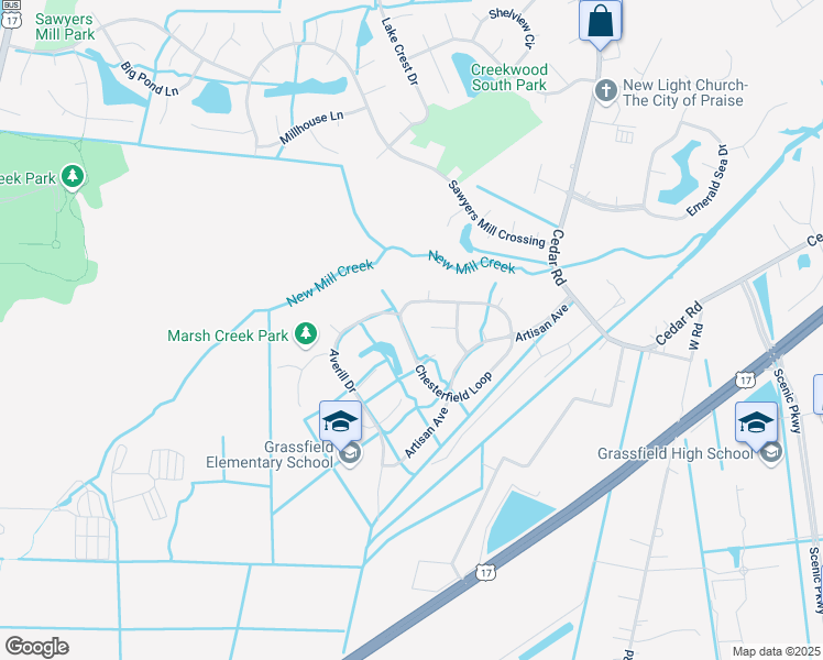 map of restaurants, bars, coffee shops, grocery stores, and more near 2136 Chesterfield Loop in Chesapeake