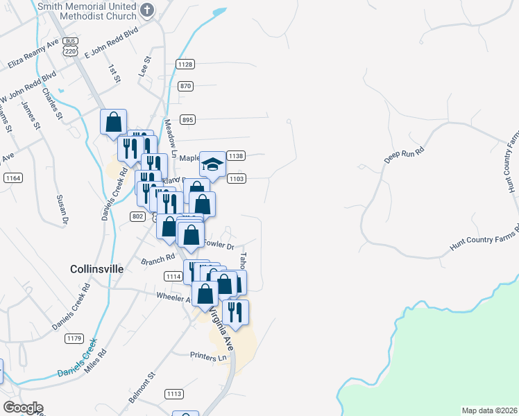 map of restaurants, bars, coffee shops, grocery stores, and more near 17 Thomas Road in Collinsville