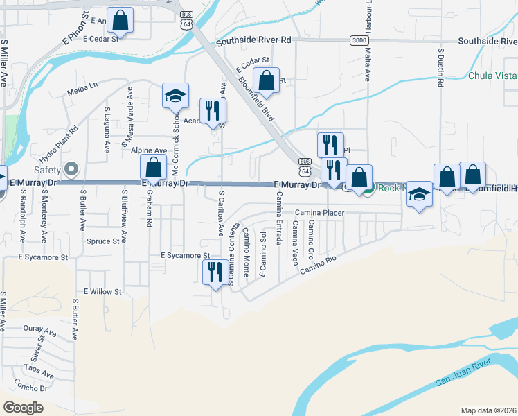 map of restaurants, bars, coffee shops, grocery stores, and more near 1608 Camina Placer in Farmington