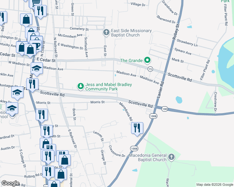 map of restaurants, bars, coffee shops, grocery stores, and more near 599 Breckenridge Street in Franklin