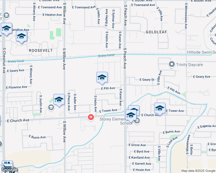 map of restaurants, bars, coffee shops, grocery stores, and more near 5139 E Pitt Ave in Fresno