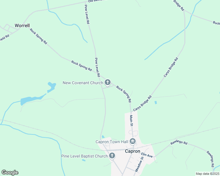 map of restaurants, bars, coffee shops, grocery stores, and more near New Town Drive in Southampton County