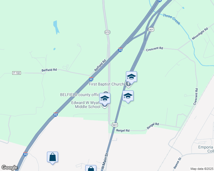 map of restaurants, bars, coffee shops, grocery stores, and more near 350 Slagles Lake Road in Emporia
