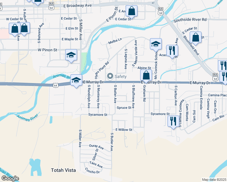 map of restaurants, bars, coffee shops, grocery stores, and more near 1109 South Butler Avenue in Farmington