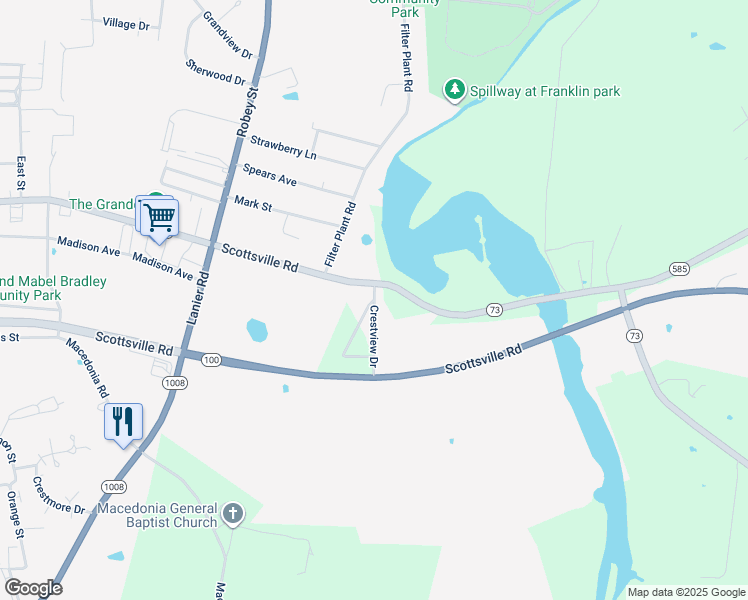 map of restaurants, bars, coffee shops, grocery stores, and more near 101 Drew Brooke Drive in Franklin