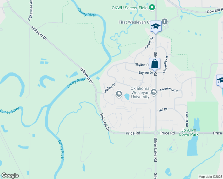 map of restaurants, bars, coffee shops, grocery stores, and more near 2215 Venus Court in Bartlesville