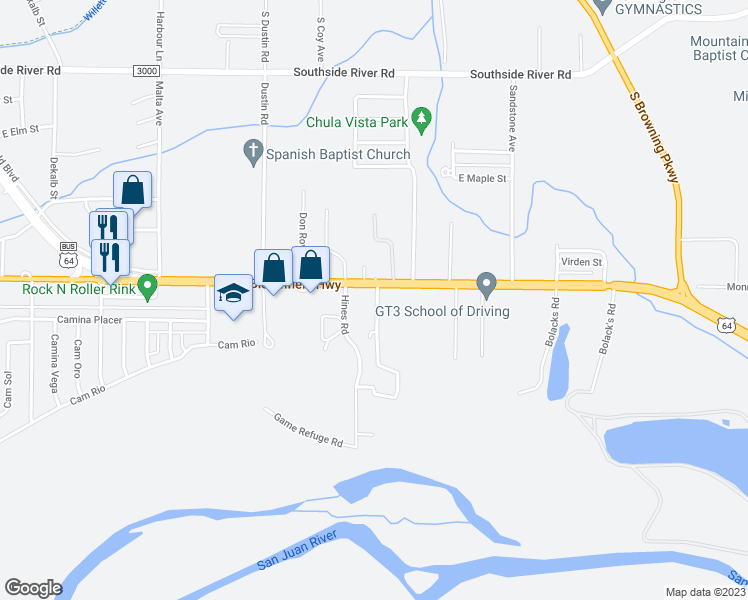 map of restaurants, bars, coffee shops, grocery stores, and more near 3011 Bloomfield Highway in Farmington