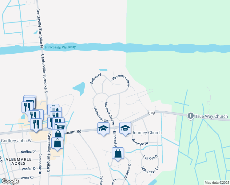map of restaurants, bars, coffee shops, grocery stores, and more near 204 Ravenna Course in Chesapeake