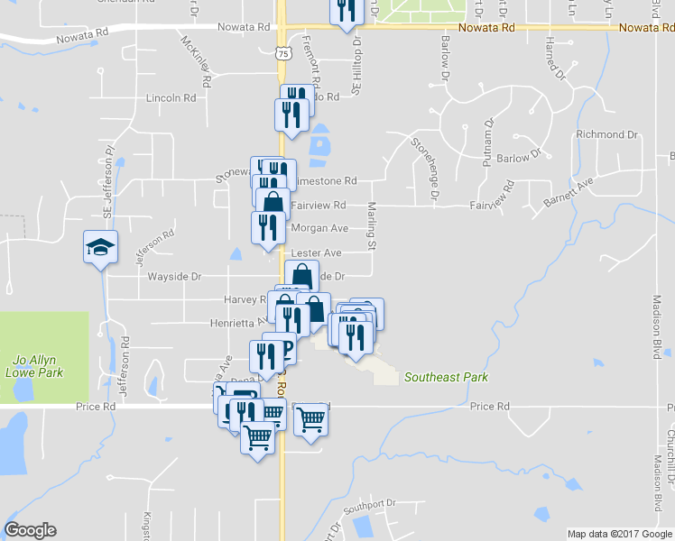 map of restaurants, bars, coffee shops, grocery stores, and more near 4006 Wayside Drive in Bartlesville