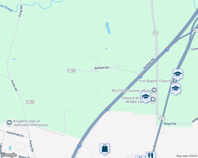 map of restaurants, bars, coffee shops, grocery stores, and more near 745 Belfield Road in Emporia