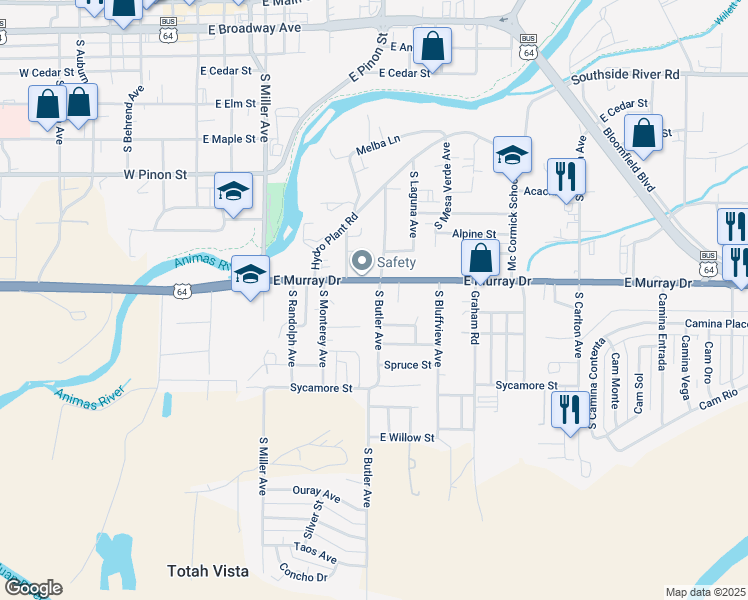 map of restaurants, bars, coffee shops, grocery stores, and more near 1109 South Butler Avenue in Farmington