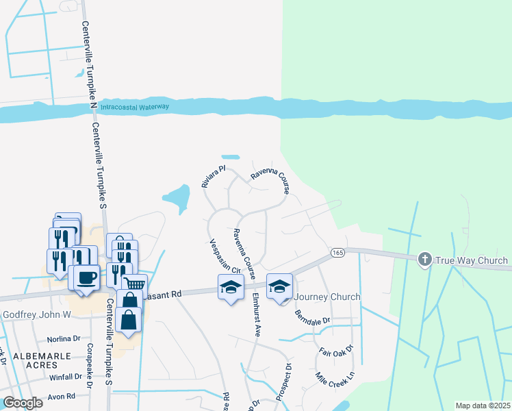 map of restaurants, bars, coffee shops, grocery stores, and more near 204 Ravenna Course in Chesapeake
