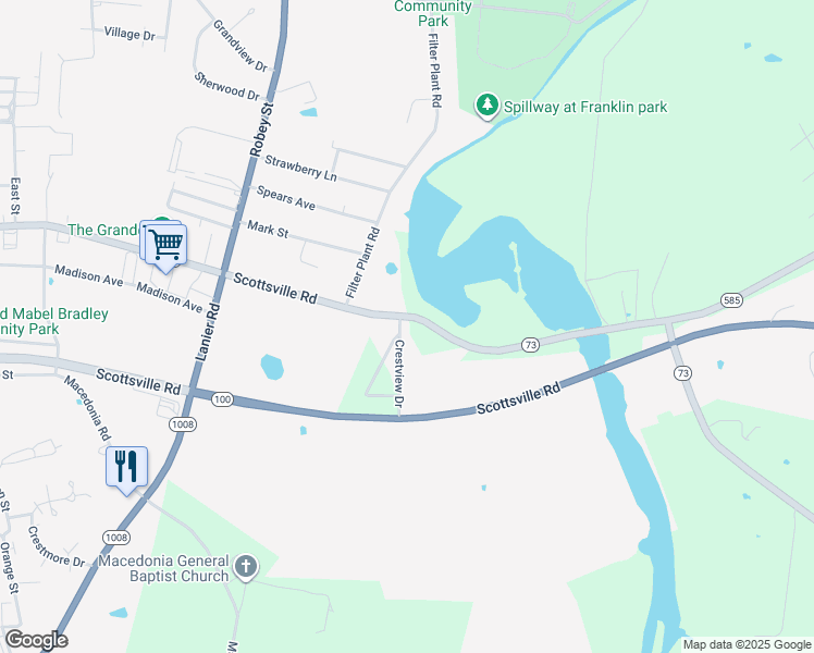 map of restaurants, bars, coffee shops, grocery stores, and more near 150-190 Crestview Drive in Franklin