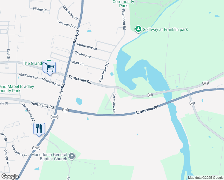 map of restaurants, bars, coffee shops, grocery stores, and more near 150-190 Crestview Drive in Franklin
