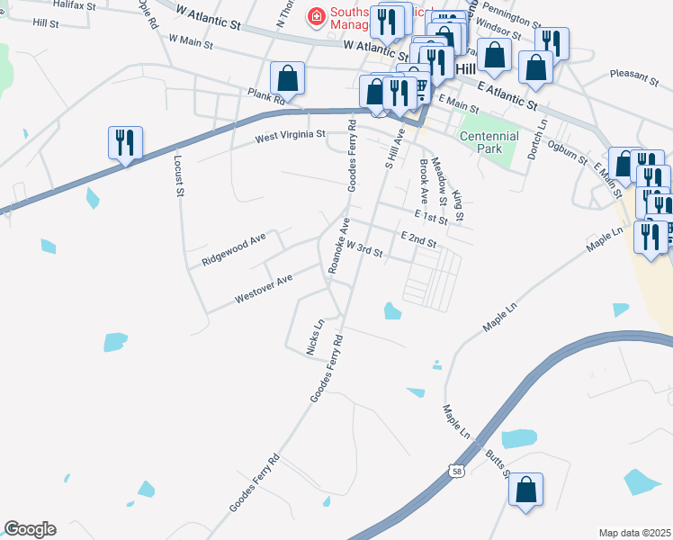 map of restaurants, bars, coffee shops, grocery stores, and more near 202 West 5th Street in South Hill