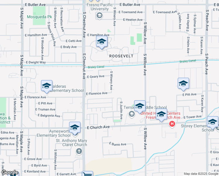 map of restaurants, bars, coffee shops, grocery stores, and more near 2246 South Winery Avenue in Fresno