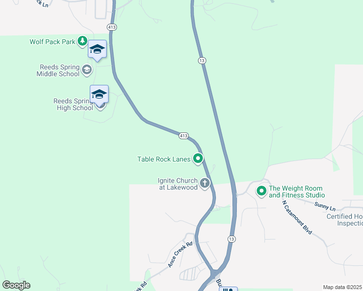 map of restaurants, bars, coffee shops, grocery stores, and more near 20143-20203 Highway 265 in Reeds Spring